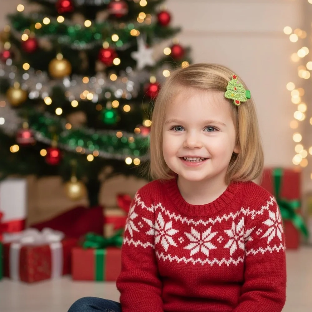 Festive Christmas Tree Hair Clips for Kids
